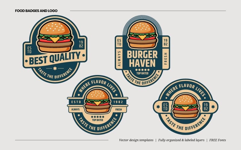 Badge Logo or Burger Fast Food Emblem Design