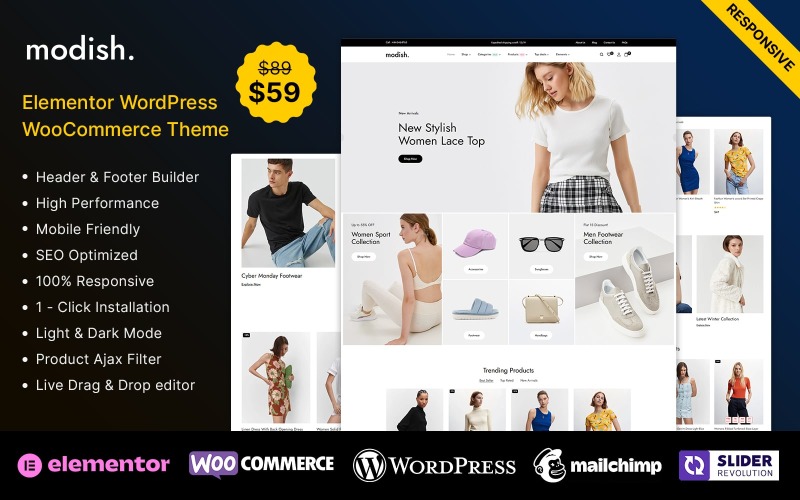 Modish – багатоцільовий магазин Fashion Beauty та косметики Elementor WooCommerce