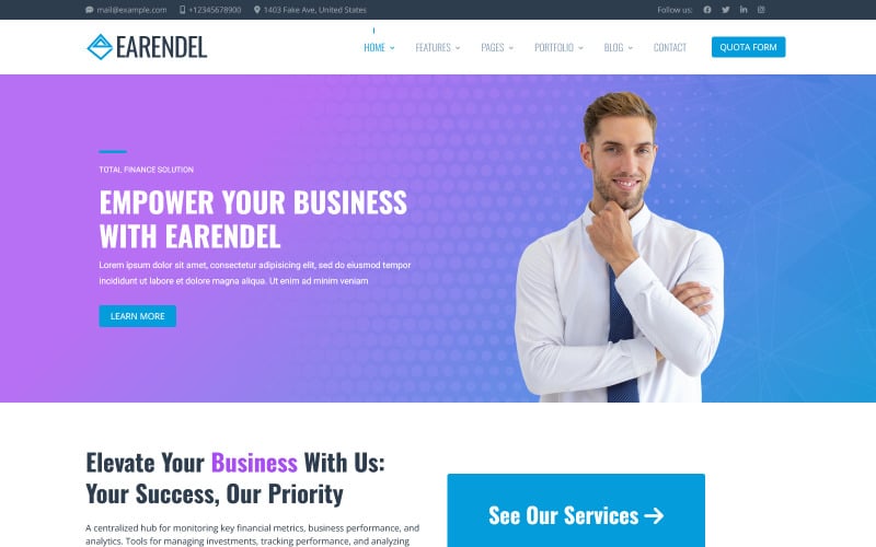 Earendel企业财务和业务的Joomla模板