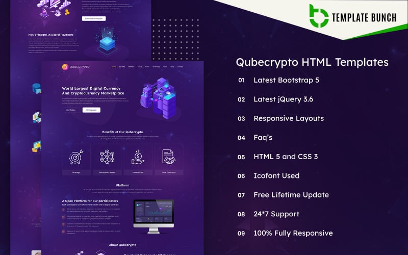 Qubecrypto -最大的数字货币和加密货币市场HTML网站模板
