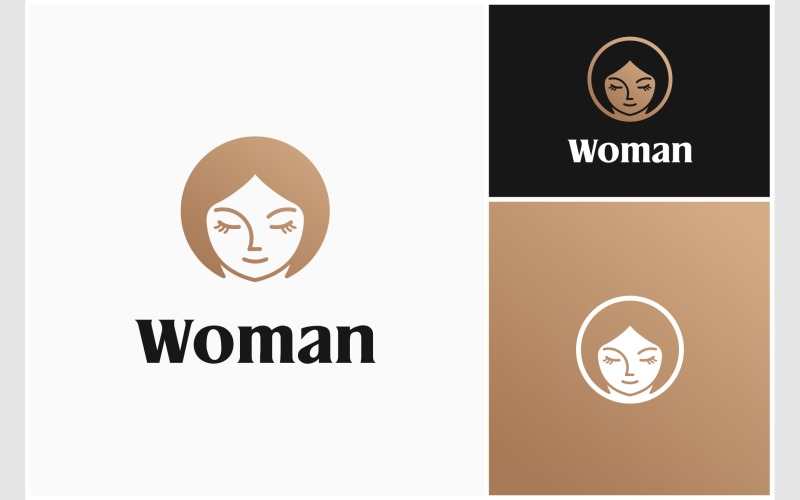 Vrouw gezicht gouden luxe logo