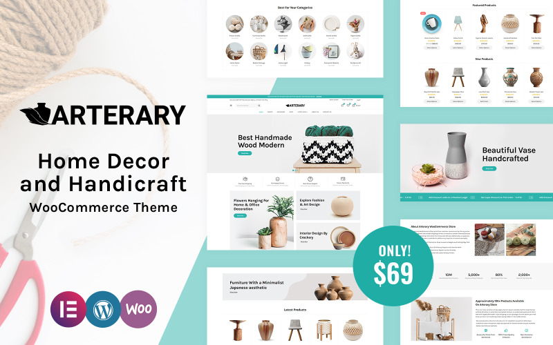 Arterary - Tema WooCommerce para decoración del hogar, artesanía, artistas cerámicos y granjas avícolas