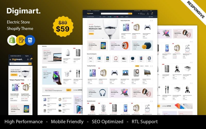 DigiMart – Responsivt Shopify 2.0-tema för digital och elektronik
