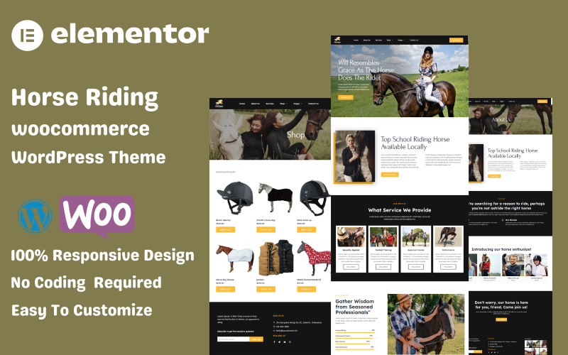 Motyw WordPress dla Elementor Jeździectwo WooCommerce