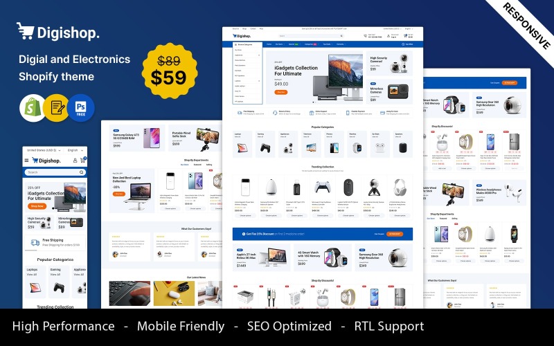 DigiShop– Dijital ve Elektronik ve Cihazlar Shopify Teması