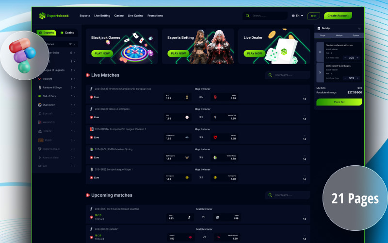 Esportsbook – Esports & Casino Gambling Figma sablon