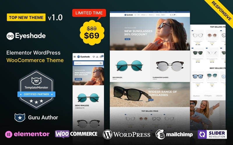 EyeShade - Gözlük Gözlük ve Göz Aşınması Elementor WooCommerce Teması