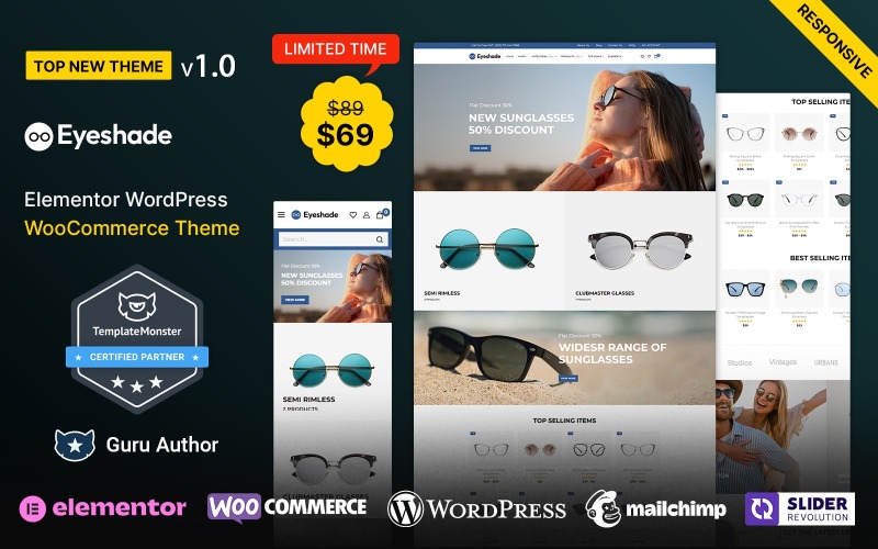 EyeShade -眼镜，眼镜和眼罩主题元素WooCommerce