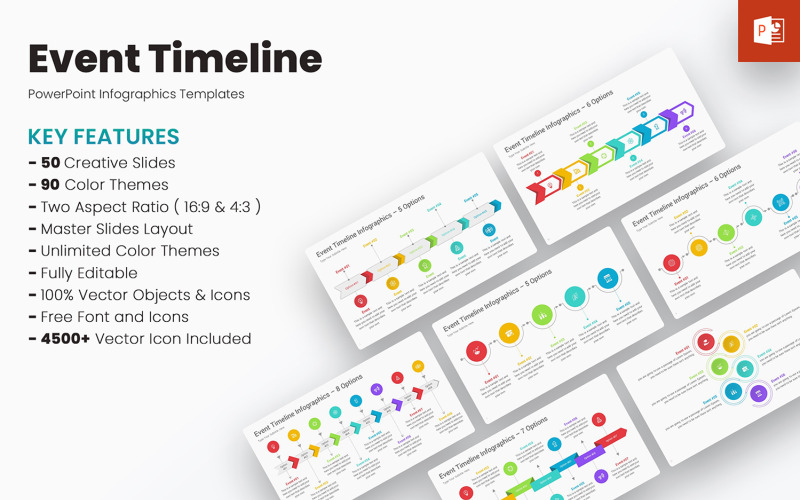 Modelli PowerPoint di infografica della sequenza temporale degli eventi