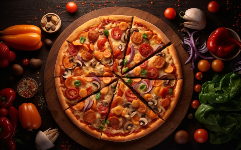 Pizza vegetariana realistica flatlay 47