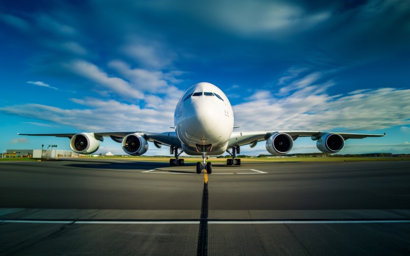 vista frontal Airbus contra el fondo del cielo y las nubes 183