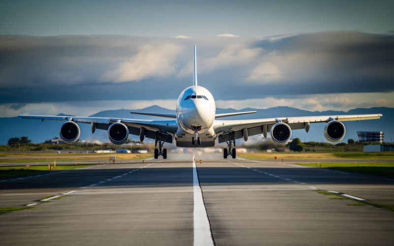 Vooraanzicht met volledige vleugels van een Airbus, luchtvaartmaatschappij landing 182