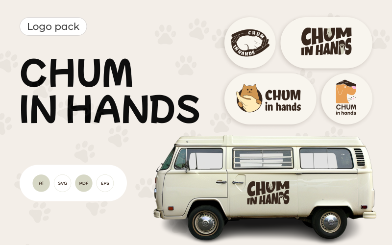 Chum in handen – Minimalistisch logopakketsjabloon voor dierenasiel