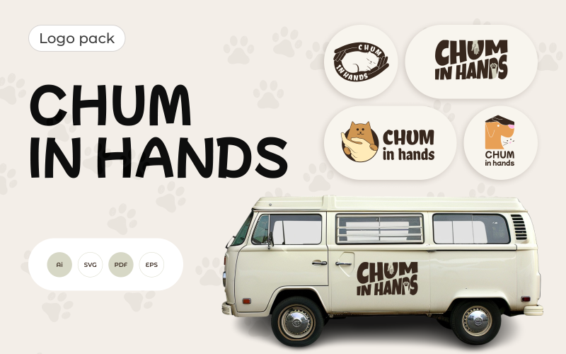 Chum in hands:动物收容所简约标识包装模板