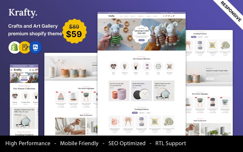 Krafty - Tema Shopify para galería de arte y manualidades