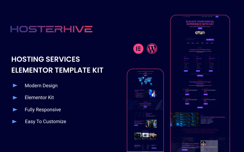 Hosterhive -域名和主机服务提供商网站模板- Elementor Kit