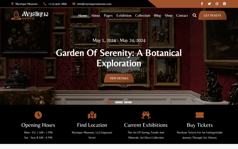 神秘-博物馆，艺术画廊 & 展会HTML5网站模板