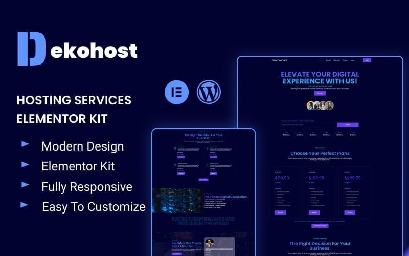 Dekohost - Hosting services Provider Website Template - Elementor工具包