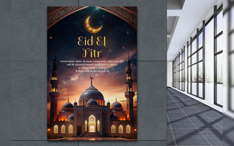 美丽的开斋节社交媒体故事模板一座有着大圆顶的美丽清真寺