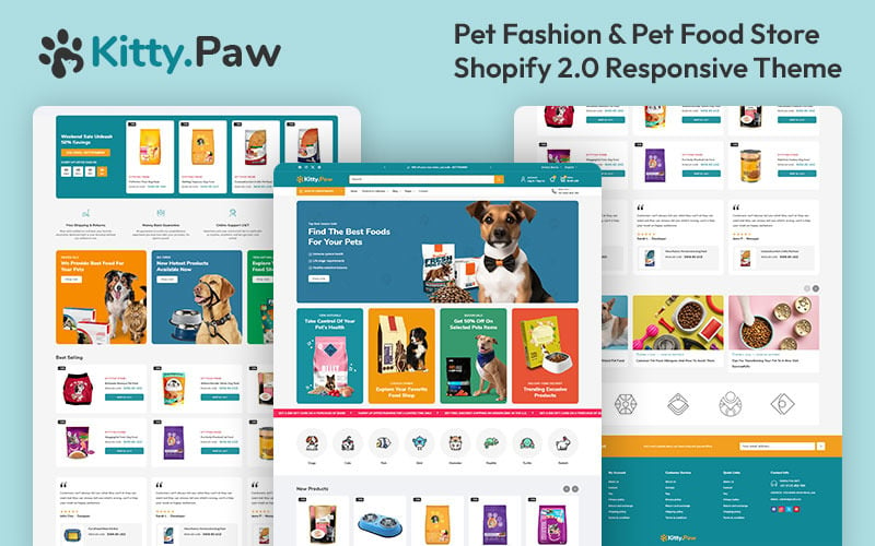 Kittypaw -宠物食品和营养商店反应主题Shopify 2.0 polyvalent