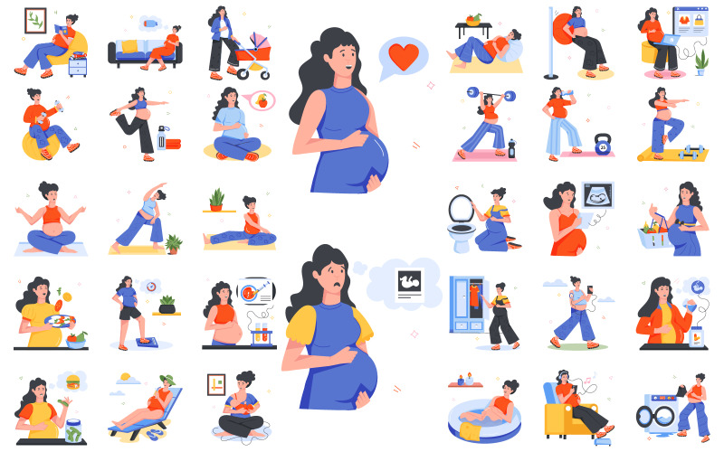 Blühendes Leben: Sammlung von Schwangerschaftsillustrationen - SVG-Format