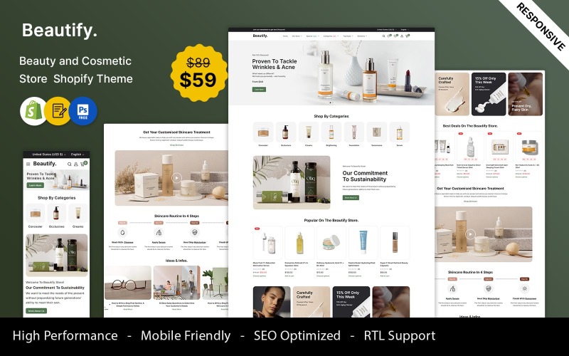 Beautify – Skönhet, mode och kosmetiskt Responsive Shopify-tema