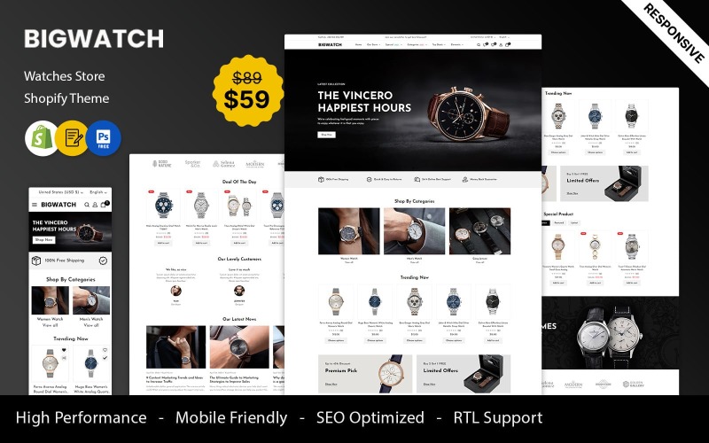 BigWatch - Klocka och smycken och mode Shopify-tema