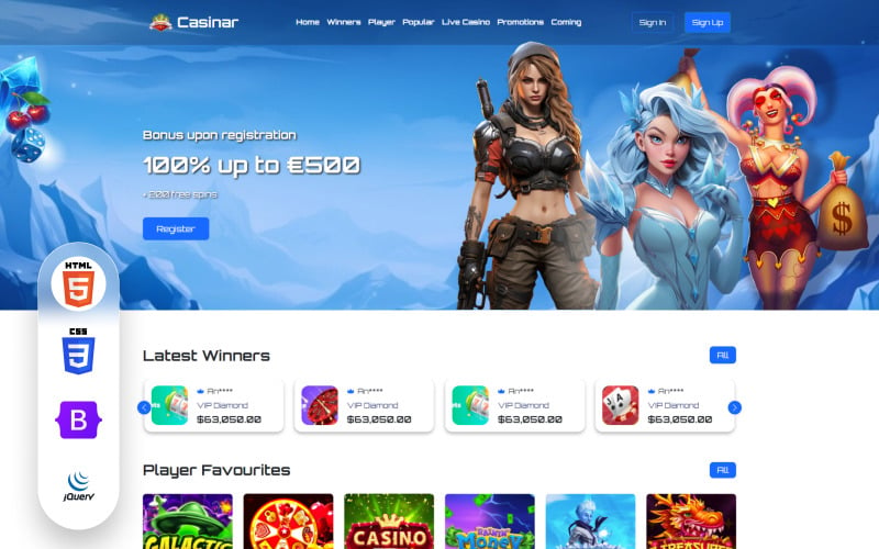 Casinar - Modèle d'atterrissage HTML pour casino et jeux de hasard