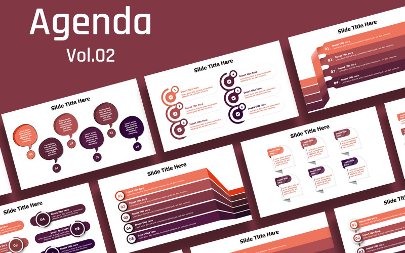 Infografica sulle diapositive dell'agenda aziendale: 5 varianti di colore: facile da usare