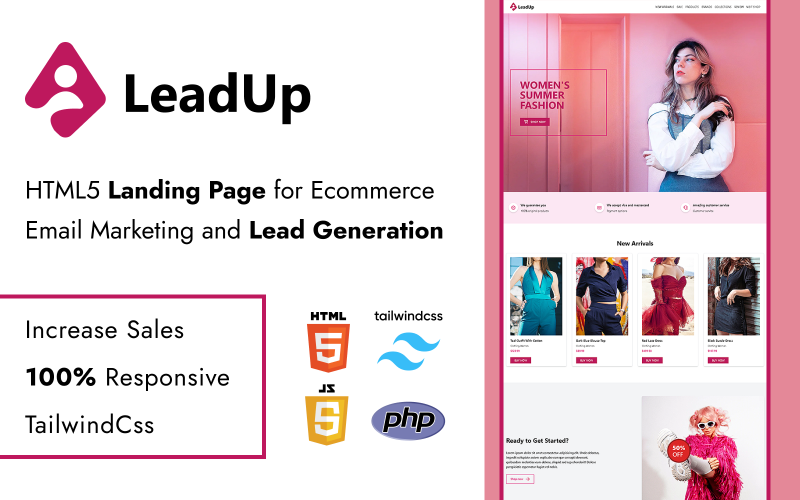 时尚电子商务目标页面模型LeadUp电子邮件营销:生成领导并增加销售
