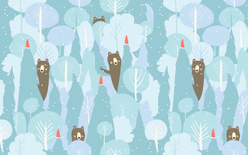 无缝矢量冬季森林图案圣诞设计