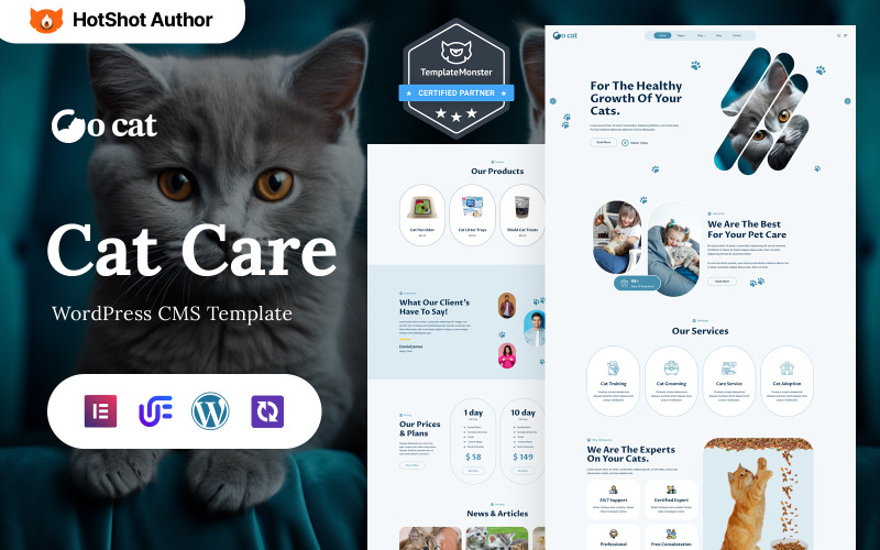 Go Cat: tema WordPress Elementor per la cura e la toelettatura degli animali domestici