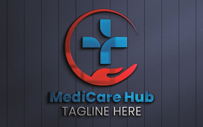 Modelo de logotipo do MediCare Hub para hospitais e serviços de saúde