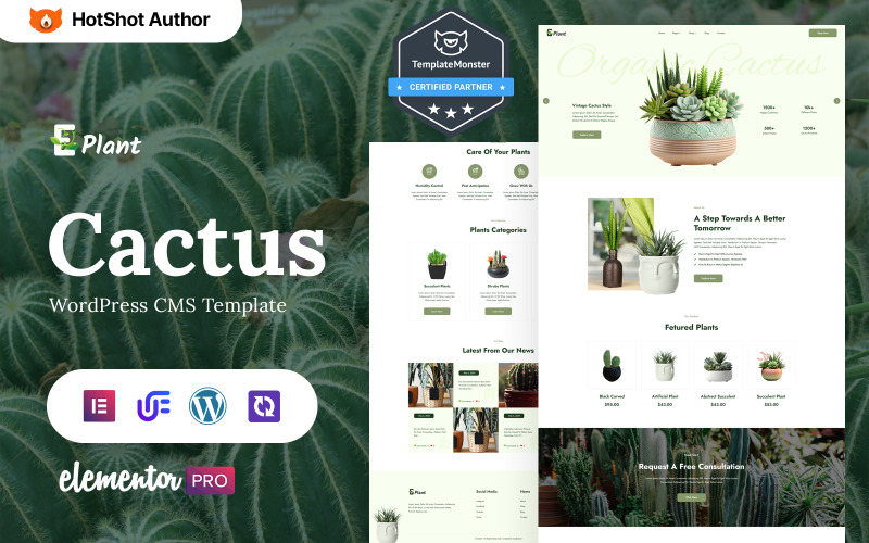 e -plant -仙人掌植物、景观和景观的元素WordPress主题