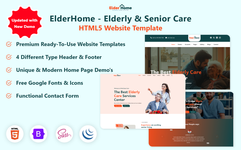 ElderHome – šablona webu HTML5 pro péči o seniory a seniory