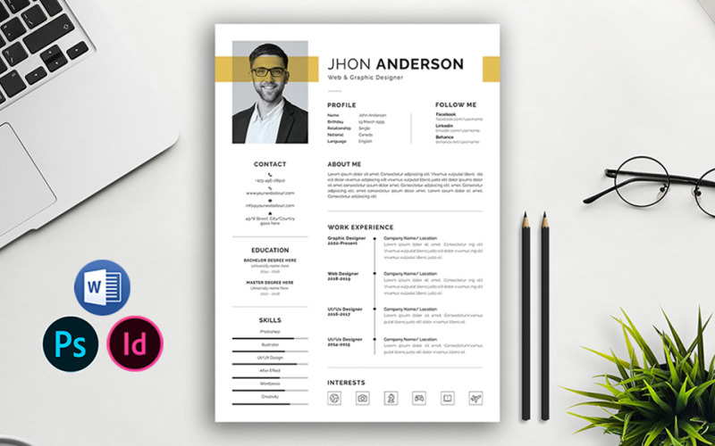 Modello di curriculum Indesign di John Anderson