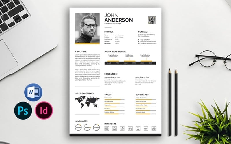 CV i list motywacyjny Johna Andersona Indesign