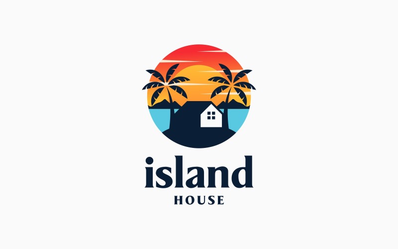 Дом Остров Пляж Море Солнце Логотип