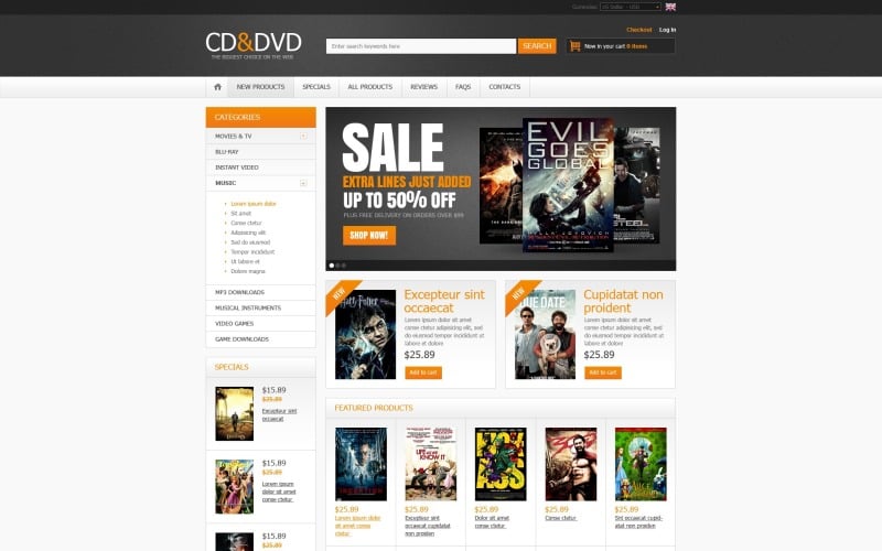 CD ve DVD Mağazası ZenCart Şablonu