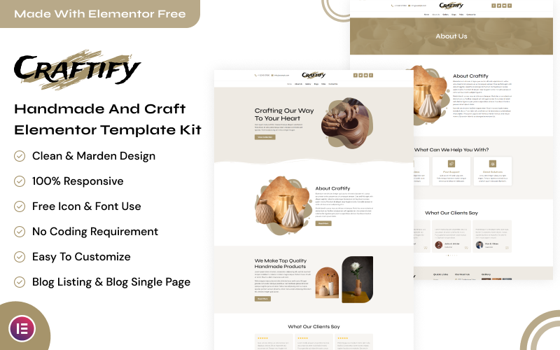 Craftify – Handgemachtes und handwerkliches Elementor-Vorlagen-Kit