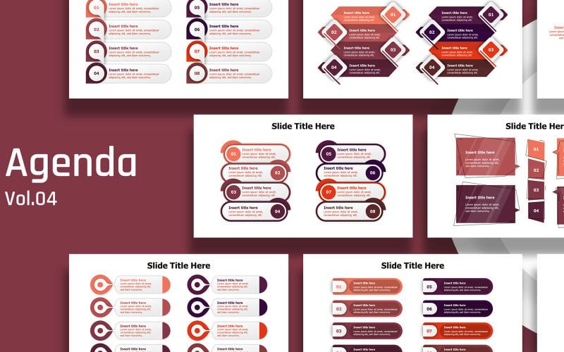 Infografica sulle diapositive dell'agenda aziendale, con 5 varianti di colore, pronte per l'uso
