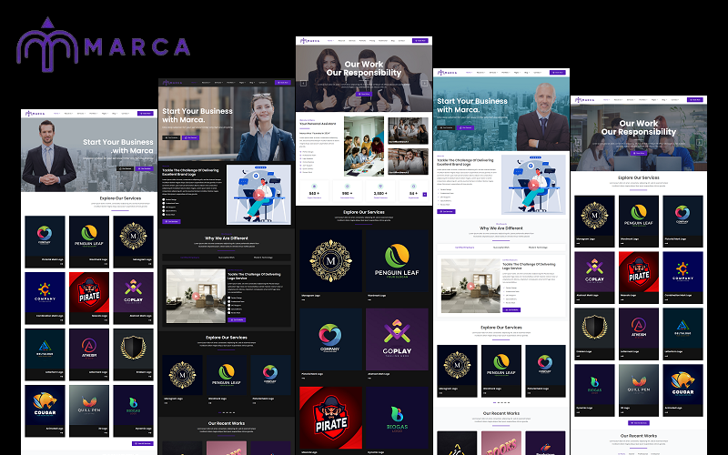 Marca – společnost a agentura poskytující logo, tvůrce a editor loga Elementor WordPress Theme