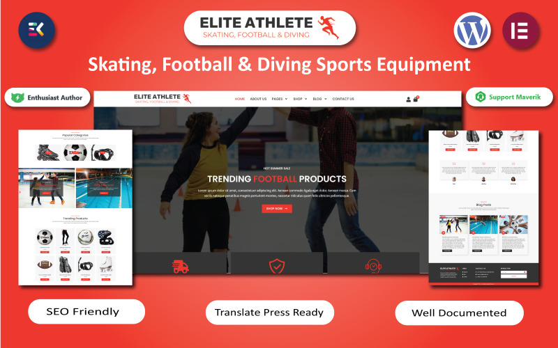 Athlète d'élite - Équipement de sport de patinage, de football et de plongée Modèle WooCommerce Elementor