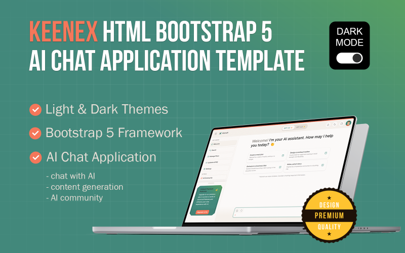 KeeneX – AI Chat Bootstrap 5 HTML alkalmazássablon