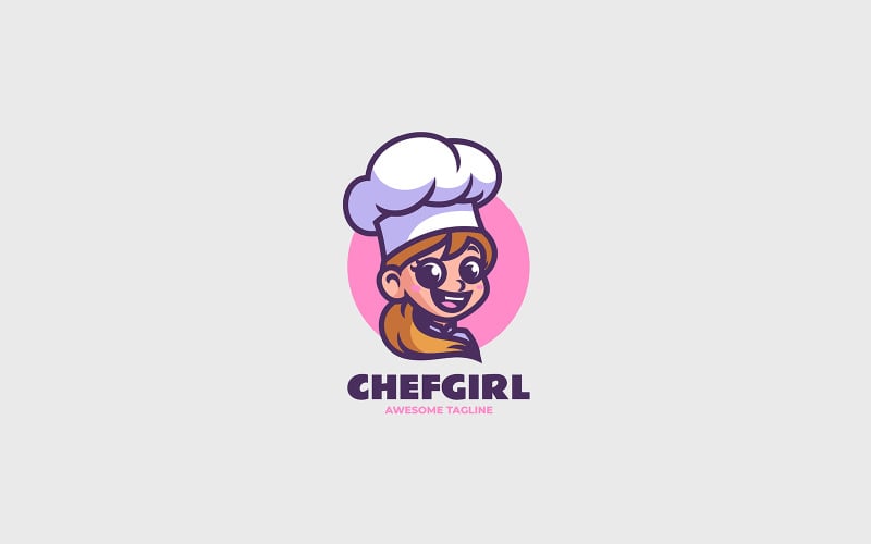 Logotipo de desenho animado da mascote da chef girl 3