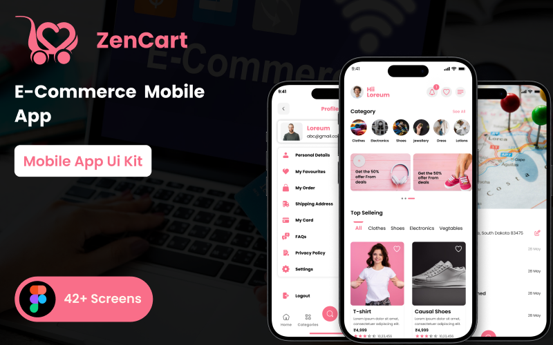 Modèle Figma d'application mobile de commerce électronique Zencart
