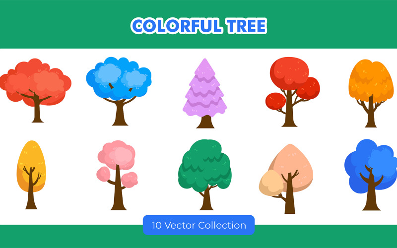 Färgglada träd Illustration Set