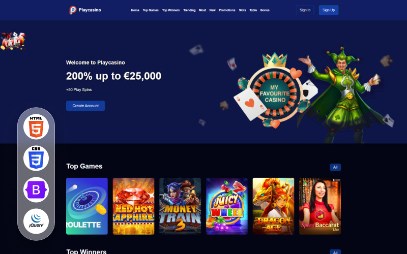 Playcasino – Kaszinó és szerencsejáték HTML landing sablon