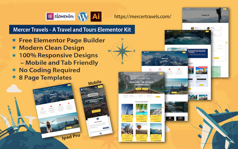 Mercer Travels – Travel and Tours Elementor Kit