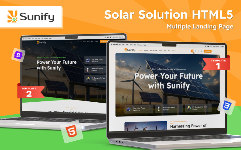 Sunify – шаблони цільових сторінок Solar Energy Bootstrap HTML5